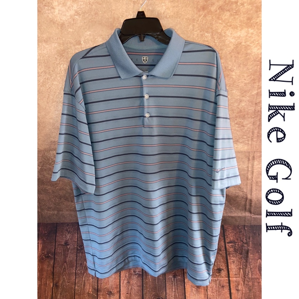 Nike Golf FitDry Swoosh Logo Blue & Orange SS Polo Shirt Mens Size L-EUC